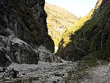 07 The Trail From Tal Towards Khotro With The New Road Being Constructed Across The Marsyangdi River On The Annapurna Circuit 